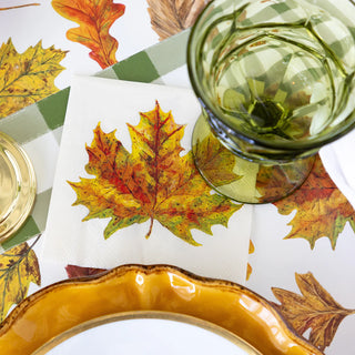 Hester & Cook Fall Foliage Cocktail Napkins autumn brown yellow orange green maple leaf