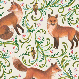 Hester & Cook Fanciful Fox Cocktail Napkins bird pink green brown fall