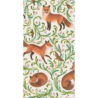 Hester & Cook Fanciful Fox Guest Napkins bird green brown pink fall autumn