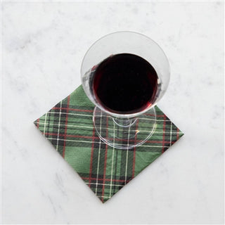 Hester & Cook Green Plaid Cocktail Napkins with a cocktail on top