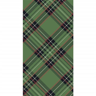 Hester & Cook Green Plaid Guest Napkins on a white napkin. Hester & Cook Green Plaid Guest Napkins