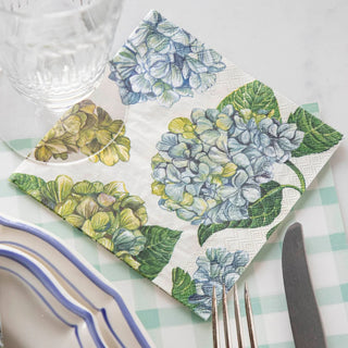 Hester & Cook Hydrangea Cocktail Napkins green and blue flower