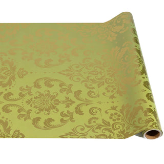 Hester & Cook Light Green Damask Runner gift wrap  Christmas fall metallic gold