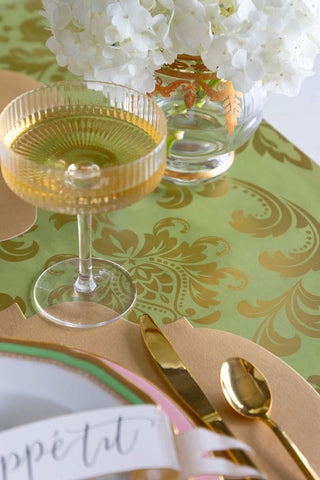 Hester & Cook Light Green Damask Runner metallic Christmas fall gold metallic gift wrap