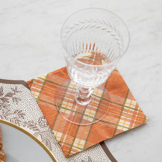 Hester & Cook Orange Plaid Cocktail Napkins