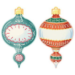 Two decorative Christmas ornament table accents with intricate patterns on a white background. Hester & Cook Ornaments Table Accents