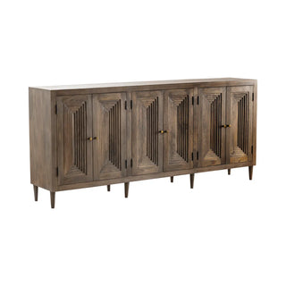 Highland Park Sideboard mango wood six doors medium brown finish gold knobs