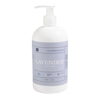 A pump bottle of Hillhouse Naturals Lavender Hand Wash against a white background.