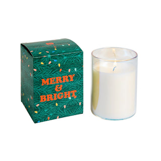 Candle with a 'Merry & Bright' box on a white background, Hillhouse Naturals Merry & Bright 8 oz Candle
