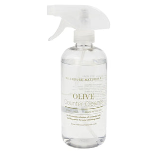 Olive counter cleaner in a clear spray bottle