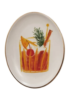 Holiday Oval Stoneware Dish with Cocktails Assorted mug martini Christmas