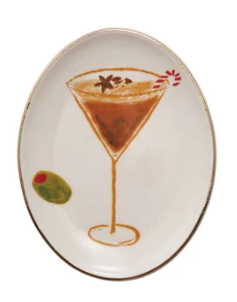 Holiday Oval Stoneware Dish with Cocktails Assorted mug martini Christmas