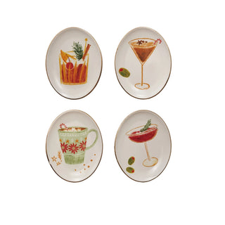 Holiday Oval Stoneware Dish with Cocktails Assorted mug martini Christmas