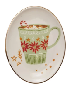 Holiday Oval Stoneware Dish with Cocktails Assorted mug martini Christmas