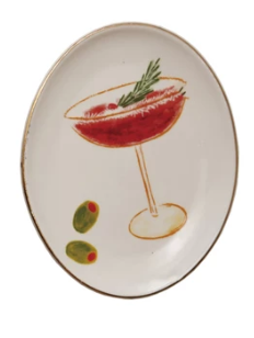 Holiday Oval Stoneware Dish with Cocktails Assorted mug martini Christmas
