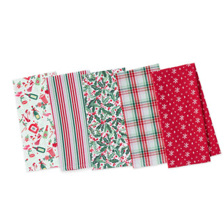 Holiday Spirit Dishtowel Assorted red green and white holly stripe plaid snowflake festive celebrate
