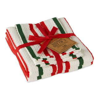Holiday Stripe Heavy Kitchen Cloths, Set of 3 red white and green
