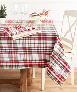 Holly Jolly Plaid Tablecloth 60" x 84" red white green