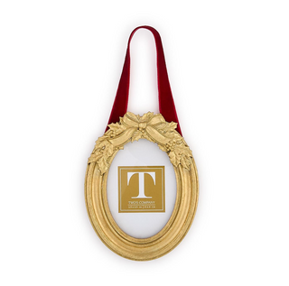 Holly Leaves Hanging Photo Frame / Ornament Assorted oval gold Christmas holiday red ribbon