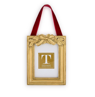 Holly Leaves Hanging Photo Frame / Ornament Assorted rectangle gold Christmas red ribbon