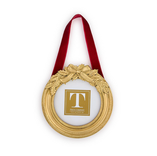 Holly Leaves Hanging Photo Frame / Ornament Assorted Christmas red ribbon gold round circle