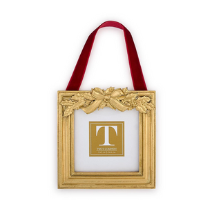 Holly Leaves Hanging Photo Frame / Ornament Assorted square gold Christmas red ribbon