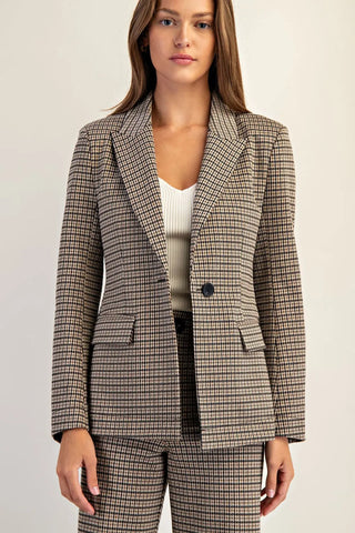 Houndstooth Pattern Long Sleeve Blazer