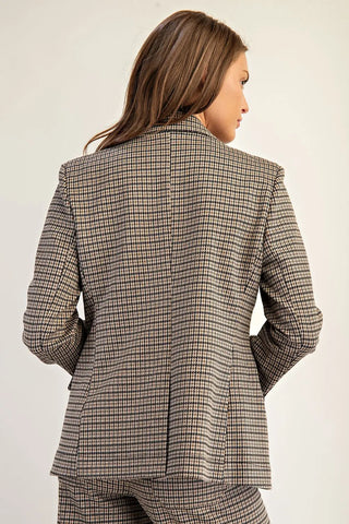 Houndstooth Pattern Long Sleeve Blazer