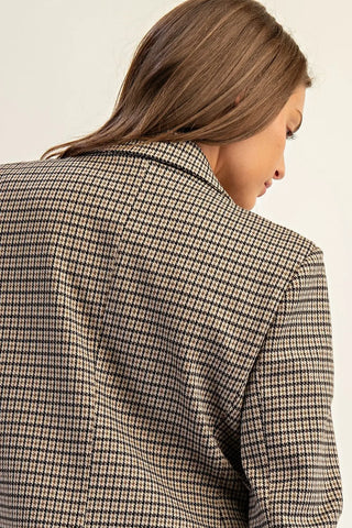 Houndstooth Pattern Long Sleeve Blazer