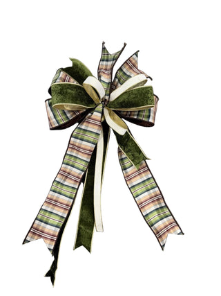 Hunting Plaid Bow green ivory chocolate brown Christmas velvet gold