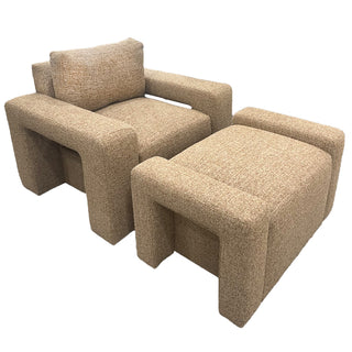 Hutchens boucle lounge chair & matching Ottoman in caramel