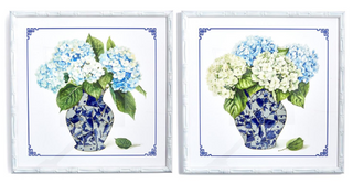 Hydrangea Flowers in Blue & White Mosaic Vase Artwork Assorted