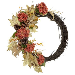Hydrangea & Maple Leaf Wreath with Pinecones