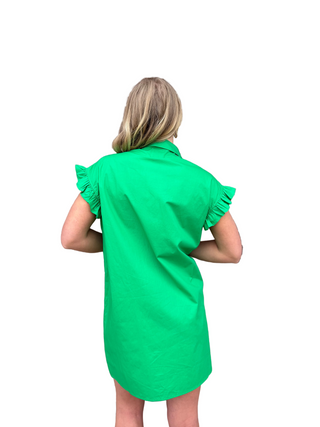 Green Short Sleeve Woven Dress