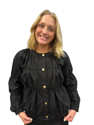 Elegant Elastic Piping Blouson Jacket in Jet Black