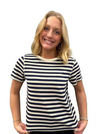 Classic Bold Stripe Crew Tee in Navy