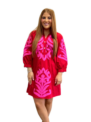 Red and Pink Cotton Dress