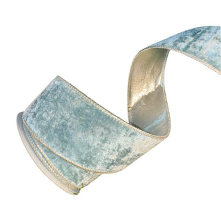 Aqua Velvet with Champagne Metallic Back 2.5" x 1' Wired Ribbon - SOLD BY THE FOOT