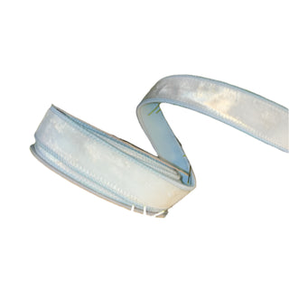 White Velvet with Soft Blue Taffeta Back 1" x 1' Wired Ribbon - SOLD BY THE FOOT