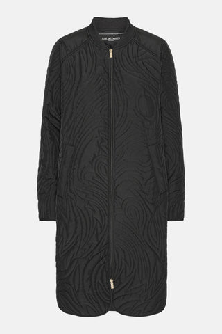 Black textured coat on a white background. Ilse Jacobsen Quilt Jacket in Black