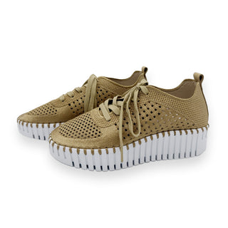 Ilse Jacobsen Tulip 4271 Latte Embroidery with White Sole lace up