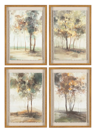 Indian Summer Print Assorted
A set of four framed shadow box artworks with deckled edge paper, featuring landscapes with trees.