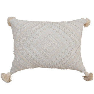 Ivory French Knot Down Alternative Filled Pillow cream hand-tied hand tied tassel embroidered
