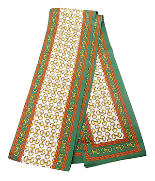 Ivory/Green Buckle Print Narrow Scarf