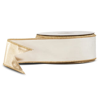 Ivory Velvet Wired Ribbon with Gold Backing 2.5" - SOLD BY THE FOOT