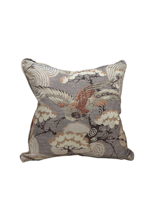 Lexington Square Welted Throw 20"x20" Pillow 3010-16 Fabric
A square decorative throw pillow with a Japanese-style crane and plum blossom pattern flower floral bird feather grey cream