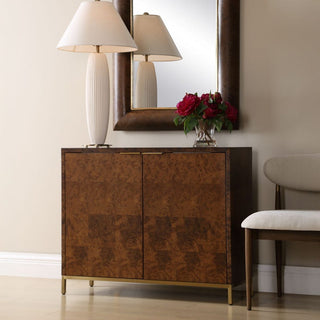 Jethro 2-Door Cabinet burl veneer gold geometric square