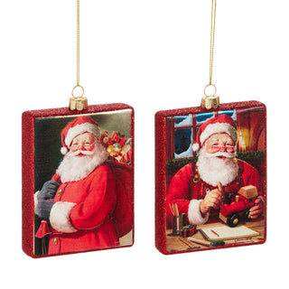 Jolly Santa Rectangle Ornament Assorted sack of toys wood train