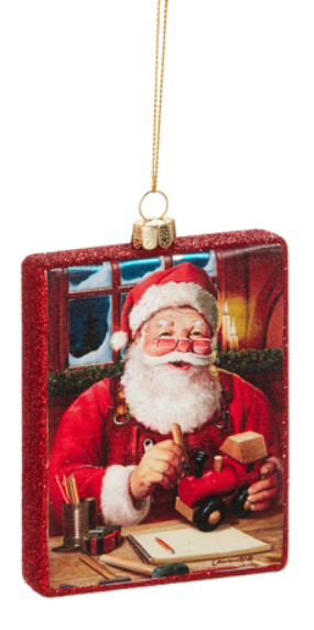 Jolly Santa Rectangle Ornament Assorted wood train