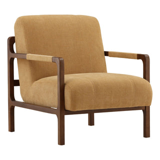 Jordi Occasional Chair in Ochre mustard brown finish basketweave fabric retro rubber wood